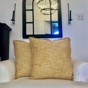 Pair of Mustard Yellow Fall Burlap Pillow Covers only (NO INSERT INCLUDED)